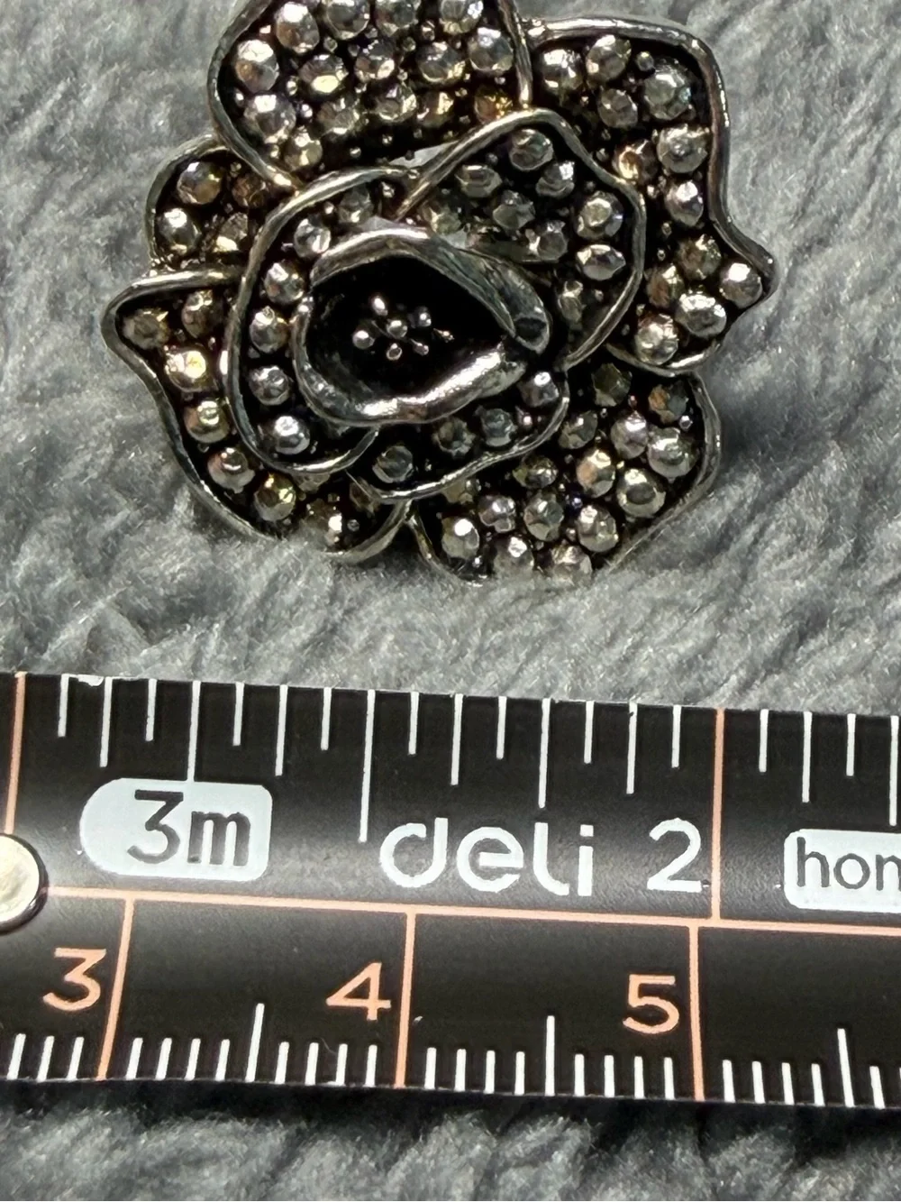 Silver-Tone Pave Flower Statement Ring - Silver